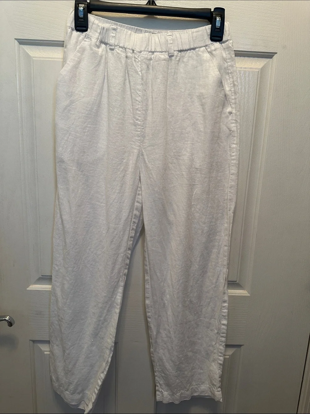Quince White Cropped Elastic-Waist 100% Linen Women's Pants Vacation XS